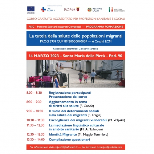 14 marzo Corso La tutela della salute delle popolazioni migranti