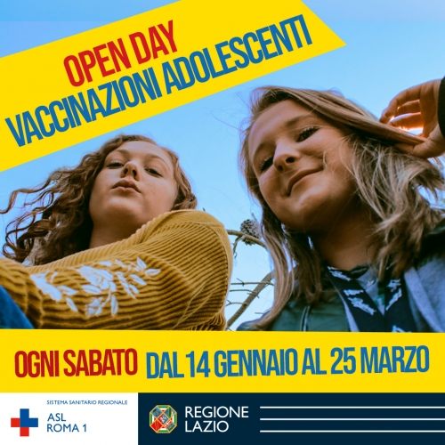 Open Day Vaccinazioni adolescenti dal 14 gennaio al 25 marzo ogni sabato accesso libero