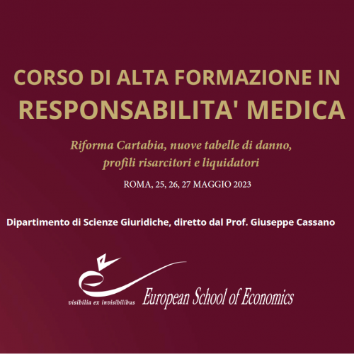25-27 maggio Corso di Alta Formazione in Responsabilità Medica