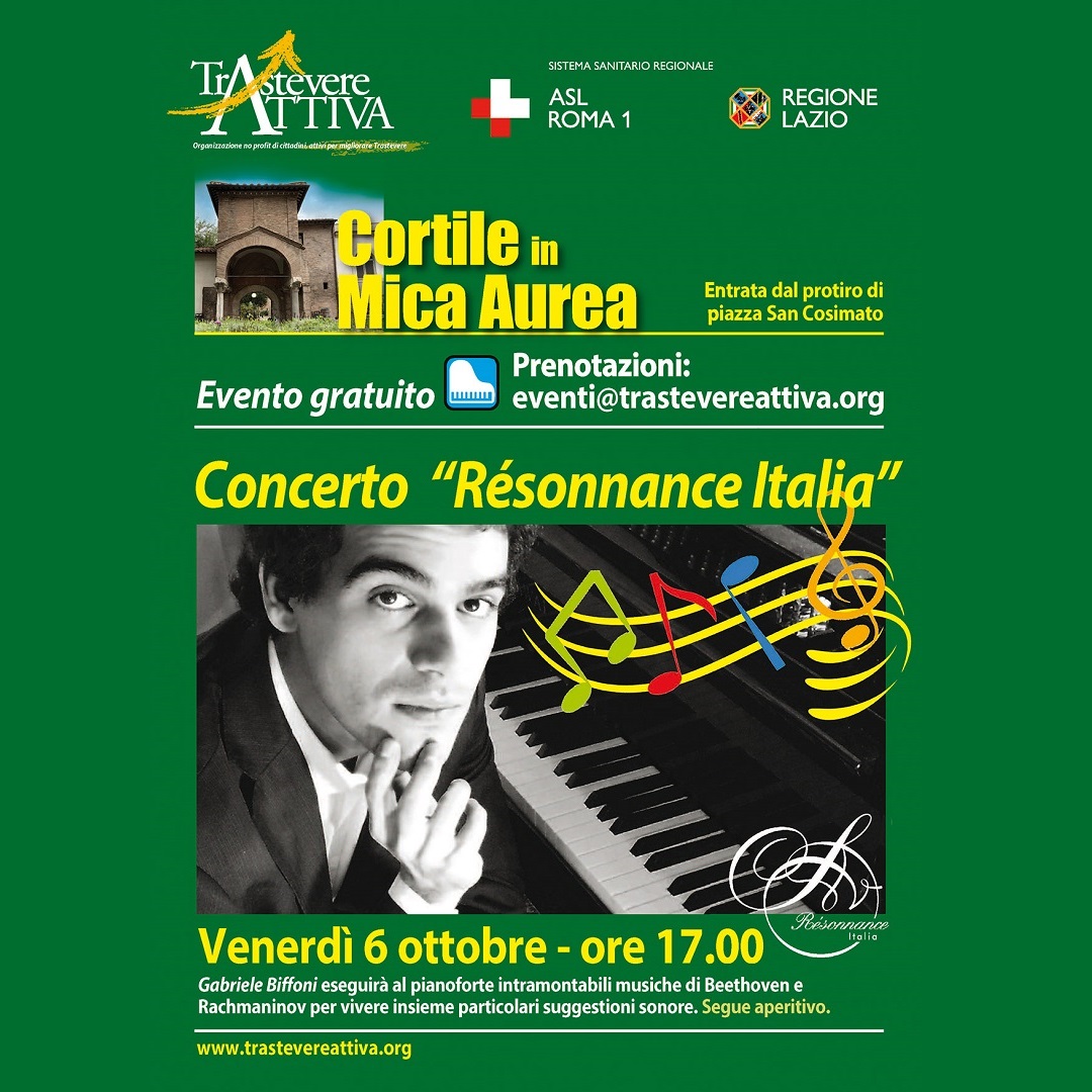 6 ottobre Concerto “Résonnance Italia” di Gabriele Biffoni a San Cosimato