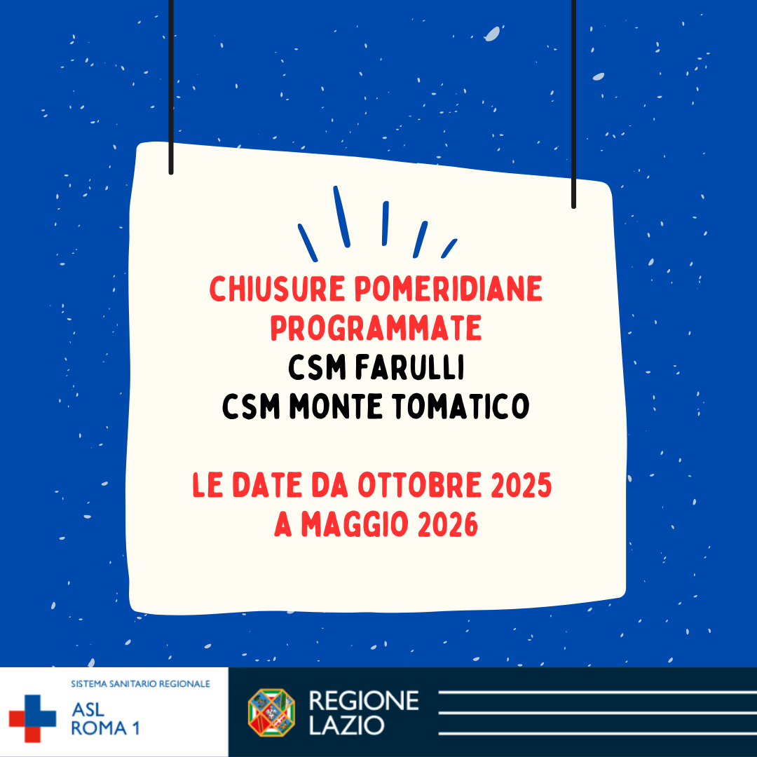 Calendario chiusure pomeridiane CSM Farulli e Monte Tomatico