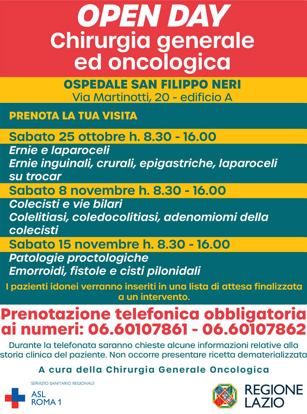 Open Day di Chirurgia Generale e Oncologia All’Ospedale San Filippo Neri