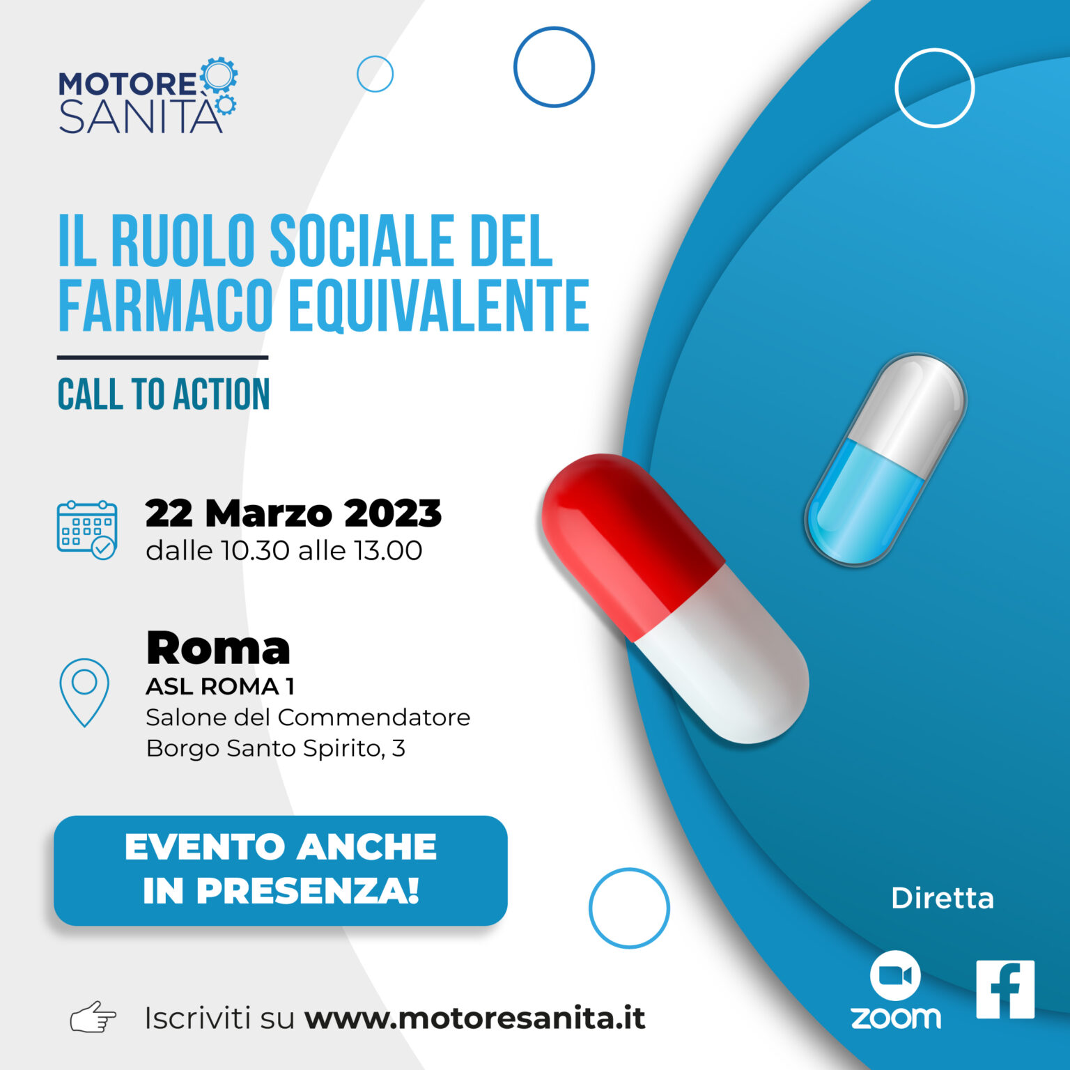 22 marzo Evento “Il ruolo sociale del farmaco equivalente - Call to action” al Santo Spirito in Sassia