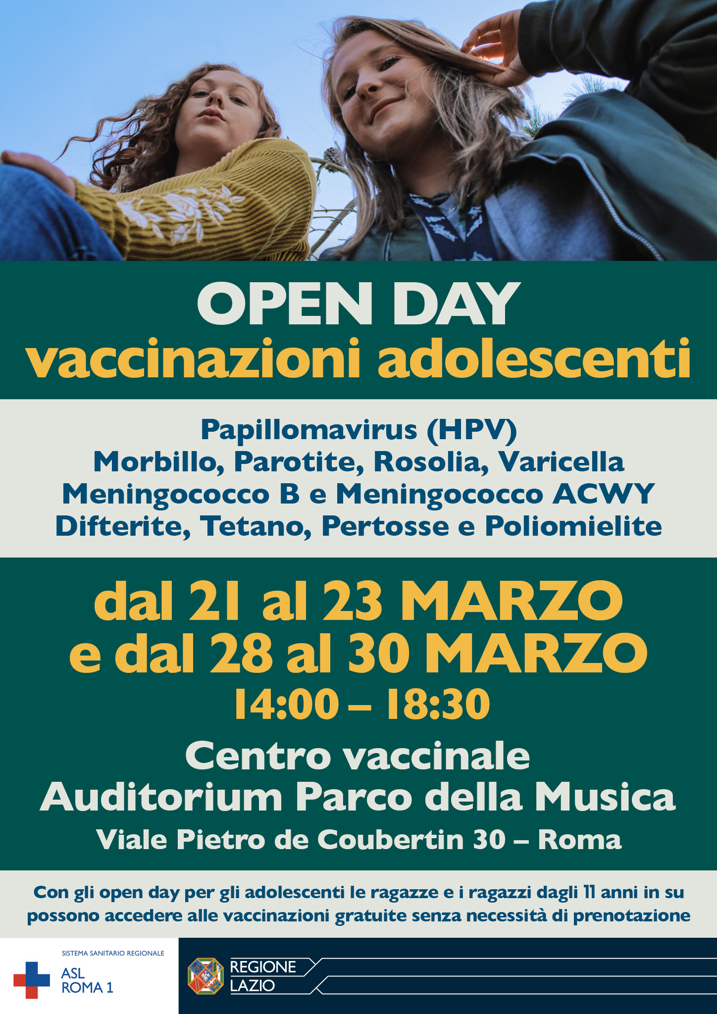 Open Day Vaccinazioni Adolescenti: accesso libero senza prenotazione