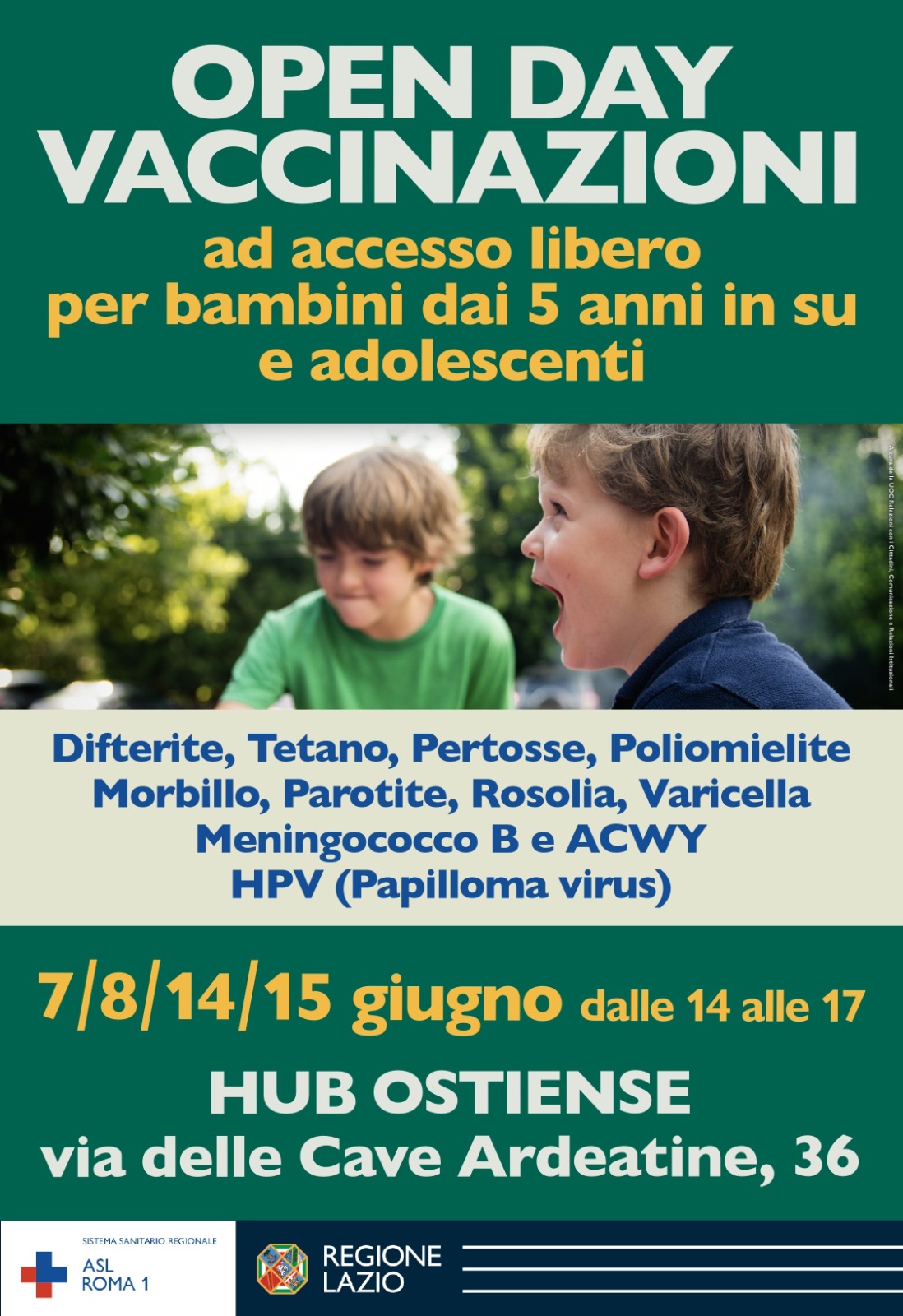 Open Day vaccinazioni bambini e adolescenti: accesso senza prenotazione