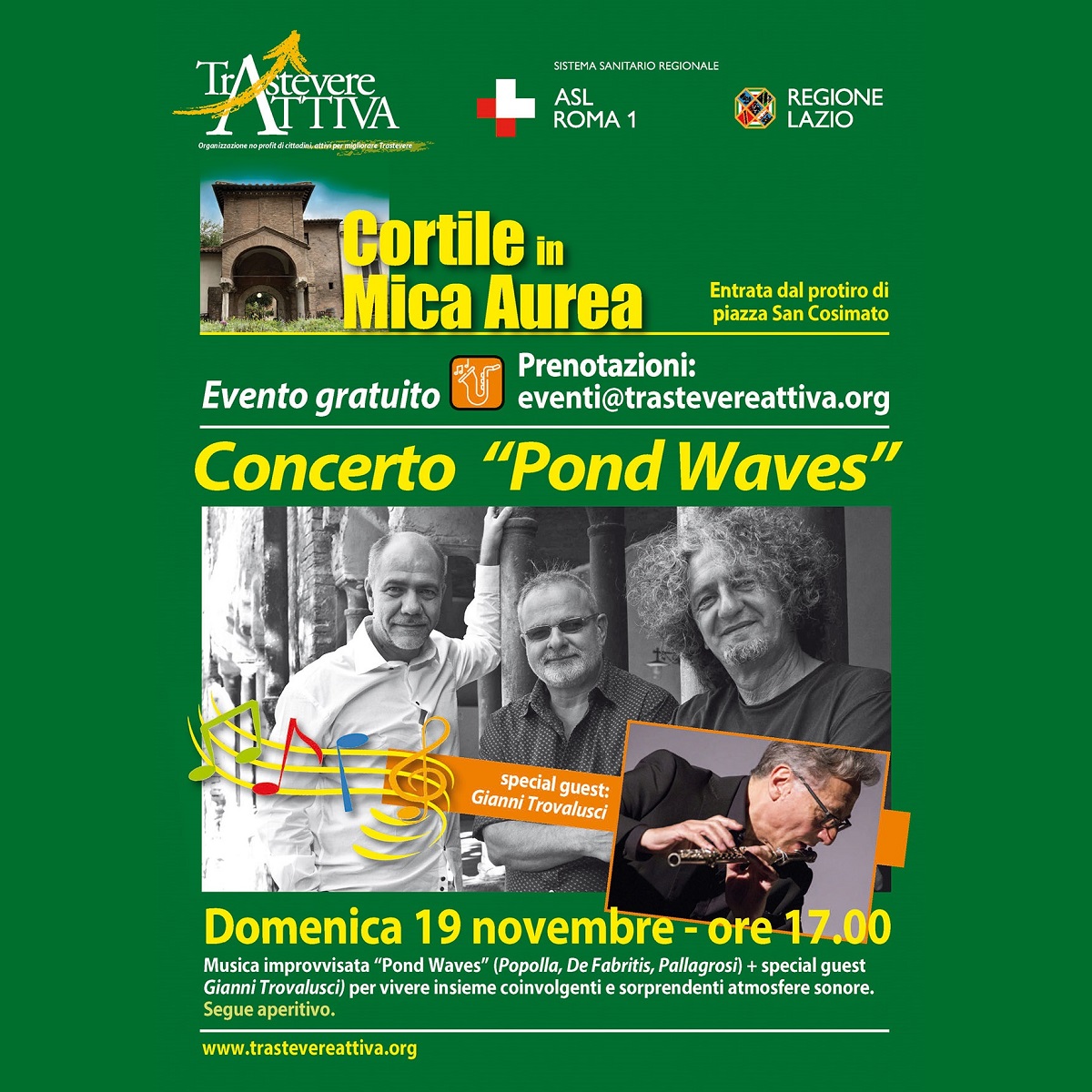 19 novembre Concerto “Pond Waves e Gianni Trovalusci” a San Cosimato