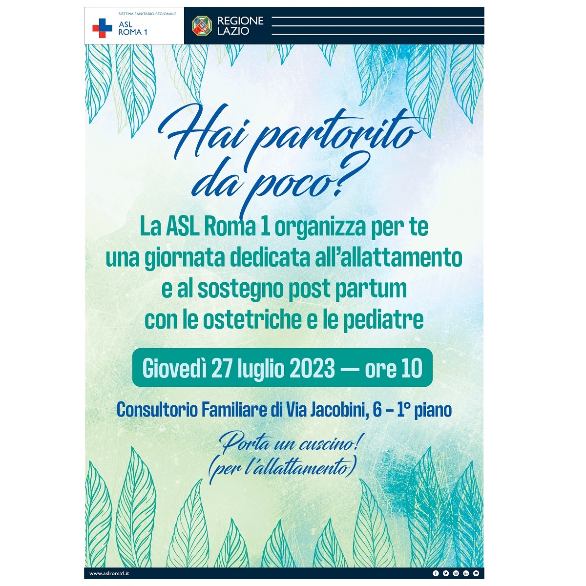 27 luglio Giornata dedicata ad allattamento e sostegno post partum al Consultorio Primavalle