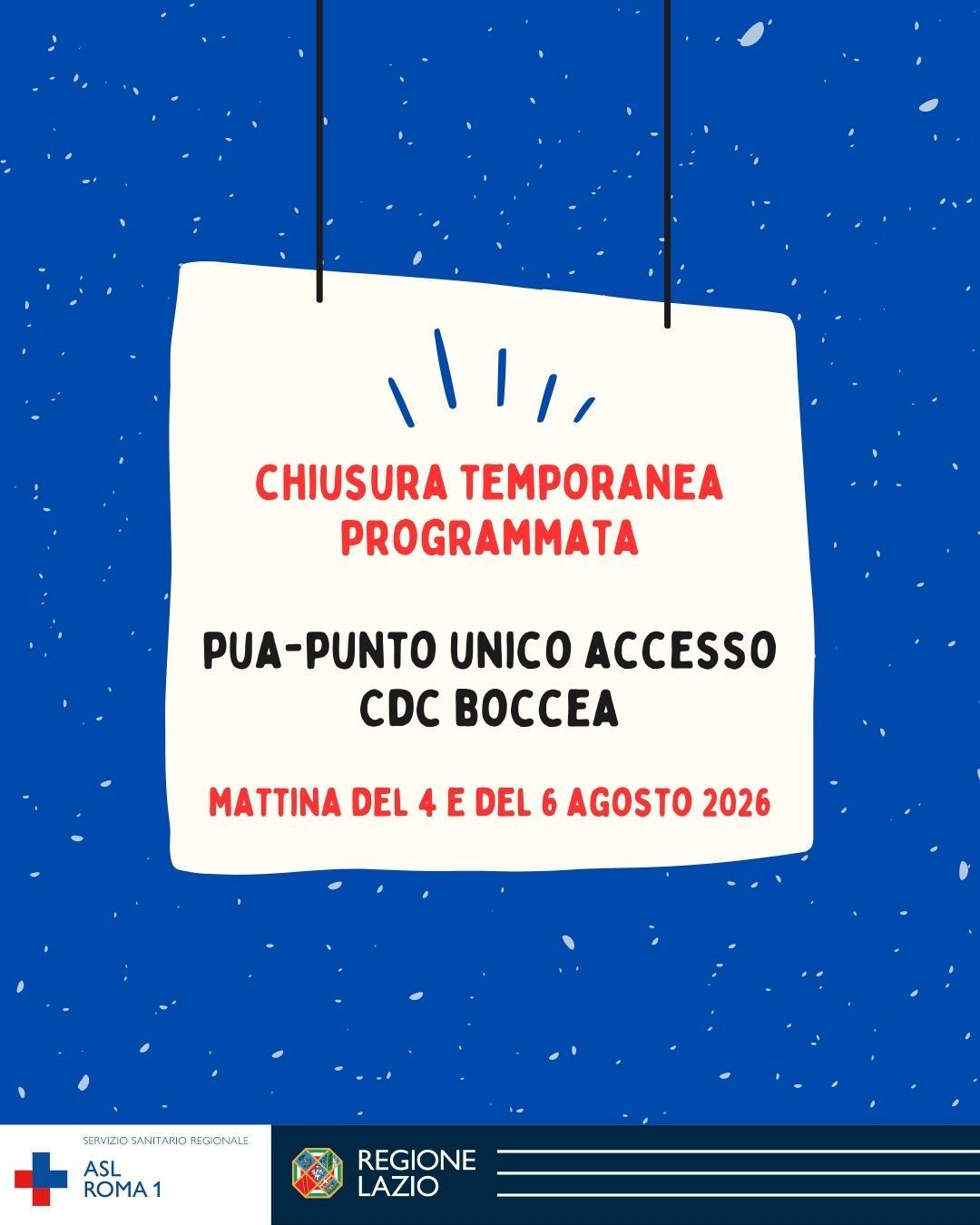 Pua CdC Boccea: Chiusura temporanea programmata mattina 4 e 6 agosto