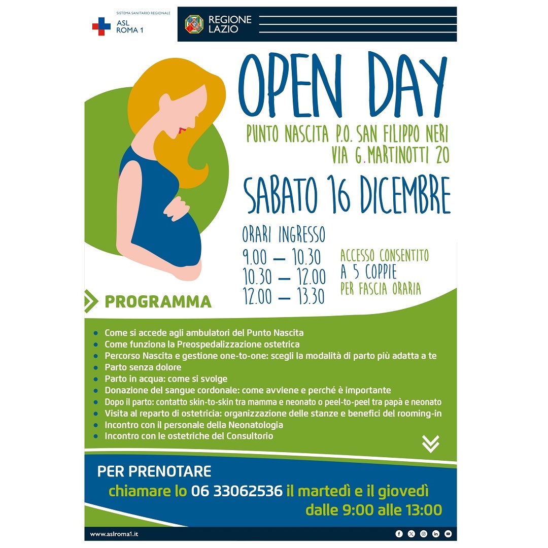 16 dicembre Open Day Punto Nascita all’Ospedale San Filippo Neri