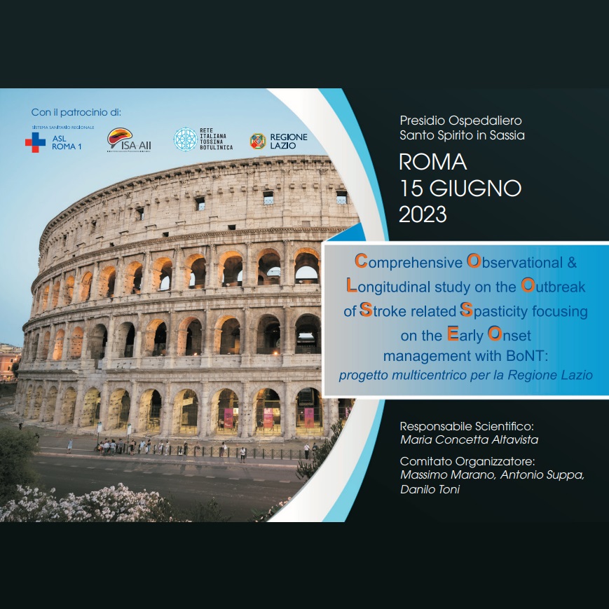 15 giugno Evento ECM 'Comprehensive Observational & Longitudinal study on the Outbreak of Stroke related Spasticity focusing on the Early Onset management with BoNT: progetto multicentrico per la Regione Lazio'