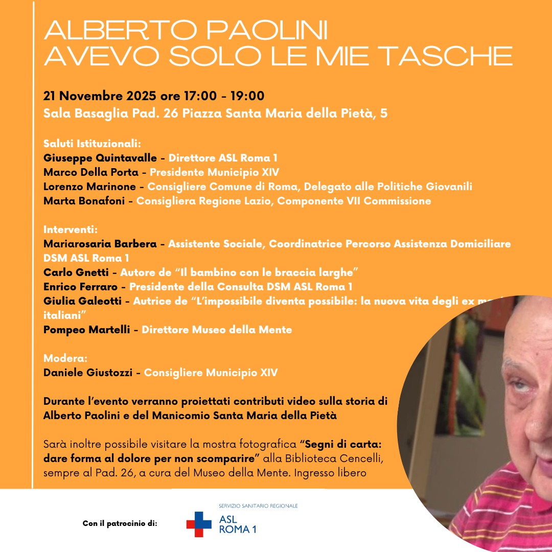 IL 21 NOVEMBRE EVENTO “ALBERTO PAOLINI: AVEVO SOLO LE MIE TASCHE”