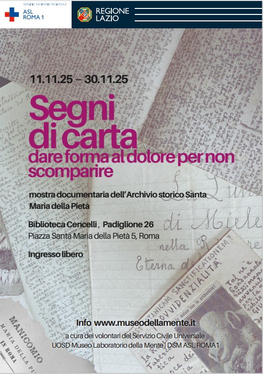11-30 novembre Mostra documentaria “Segni di carta, dare forma al dolore per non scomparire”