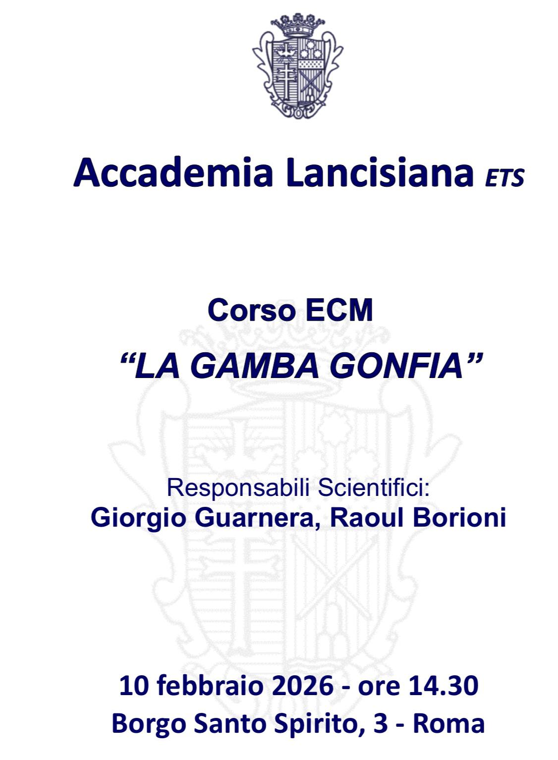 10 febbraio Corso ECM Accademia Lancisiana "La Gamba Gonfia"