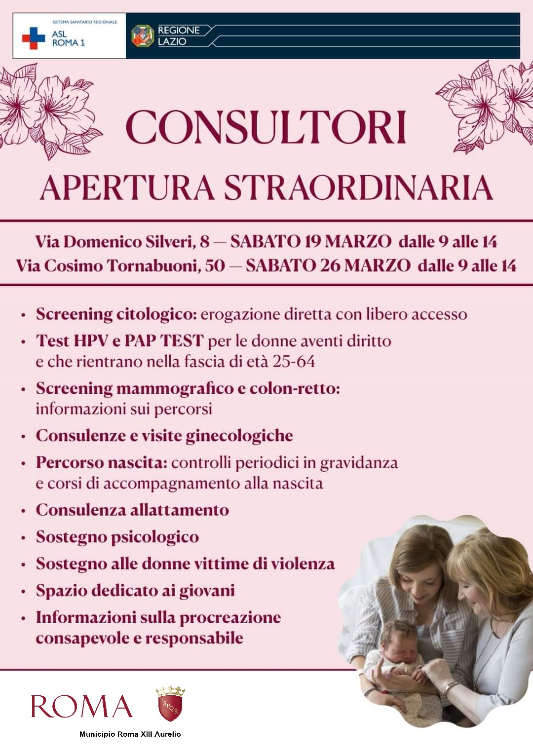 19 e 26 marzo Open Day Consultori Familiari Distretto 13