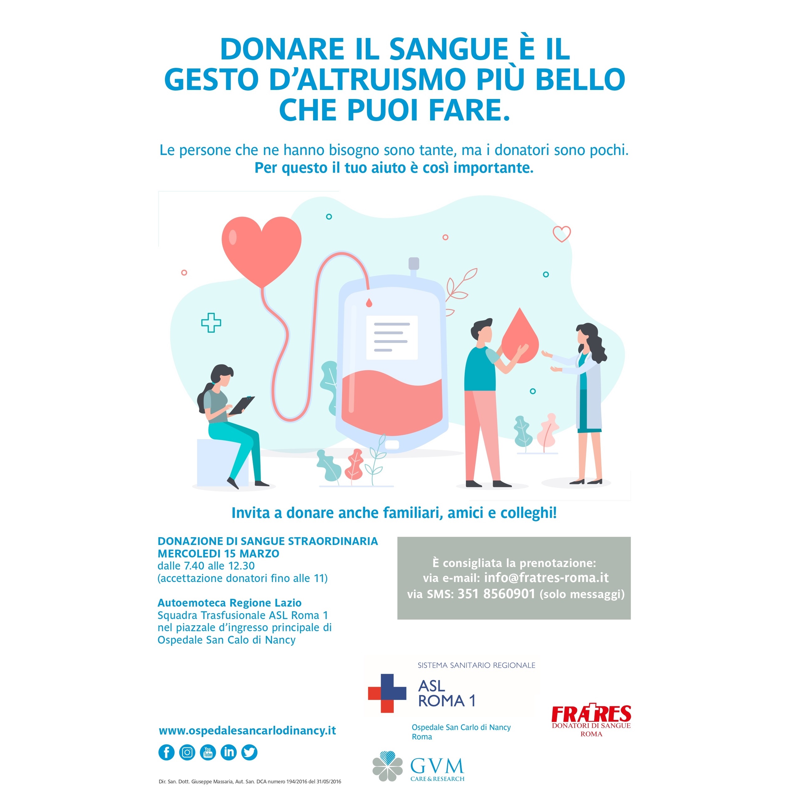 15 marzo San Carlo di Nancy e ASL Roma 1 insieme per la donazione di sangue