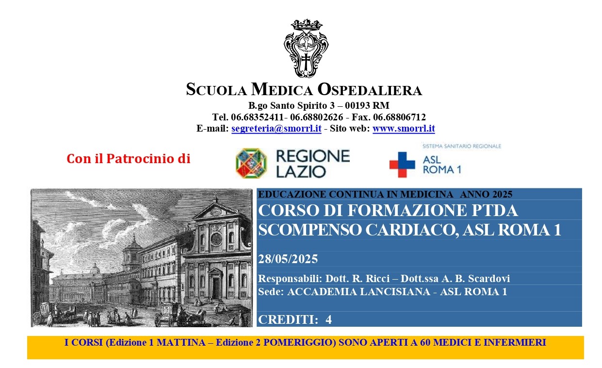 28 maggio - Corsi di formazione PTDA Scompenso Cardiaco, ASL Roma 1