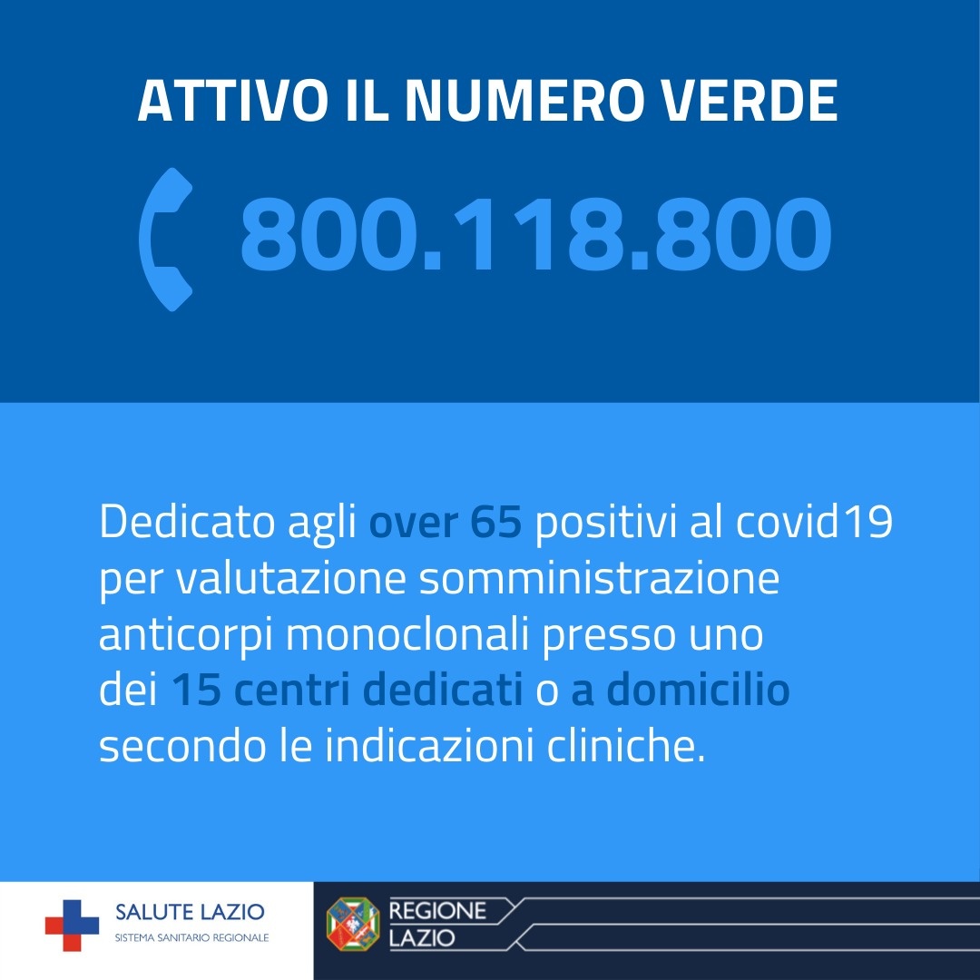 Terapia con Anticorpi Monoclonali: Numero regionale per persone positive al Covid-19 a rischio di progressione grave