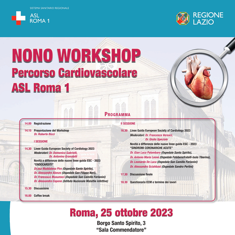 25 ottobre Evento ECM nono workshop “Percorso Cardiovascolare ASL Roma 1”