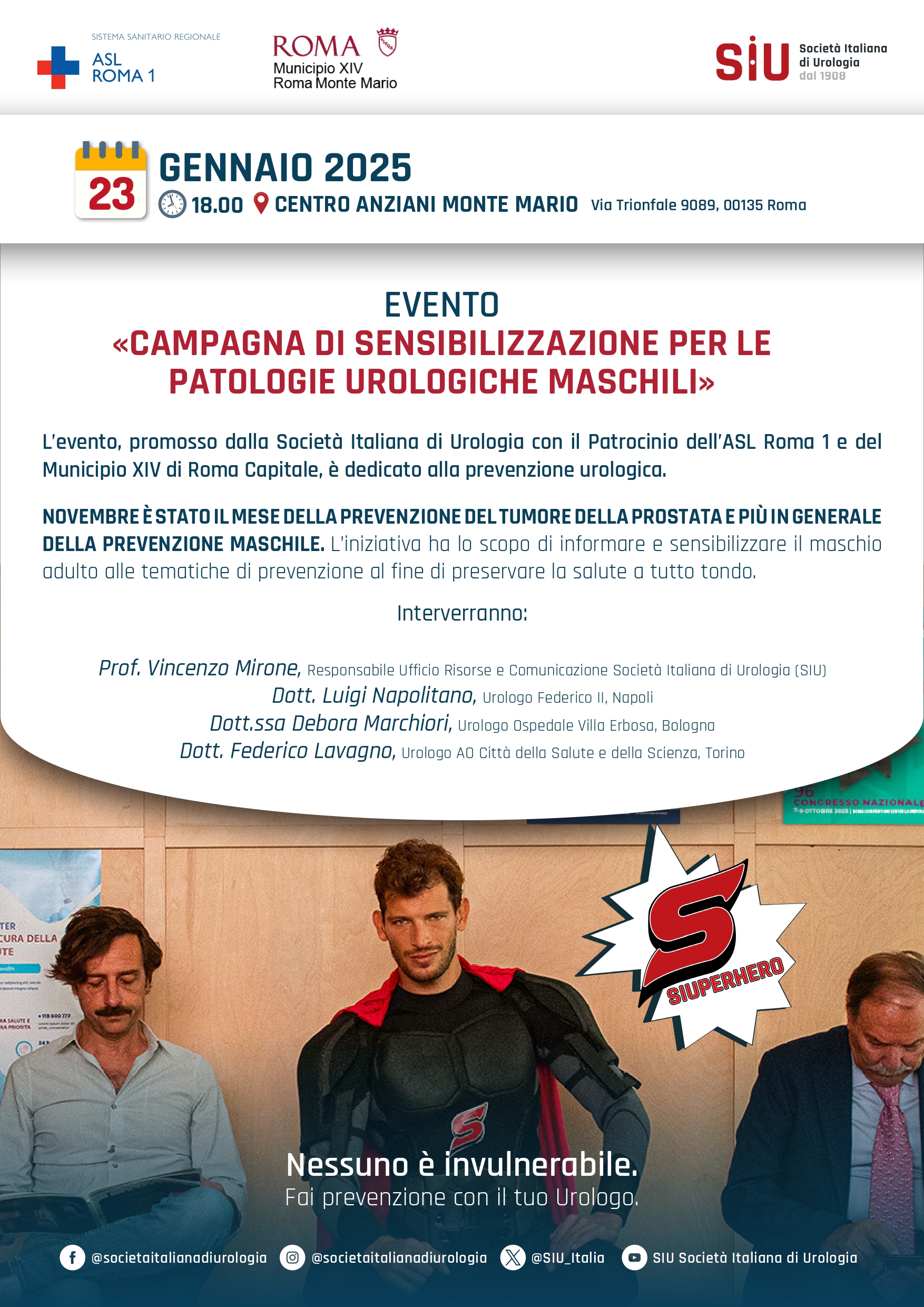 23 gennaio Evento “Campagna di Sensibilizzazione per le Patologie Urologiche Maschili"