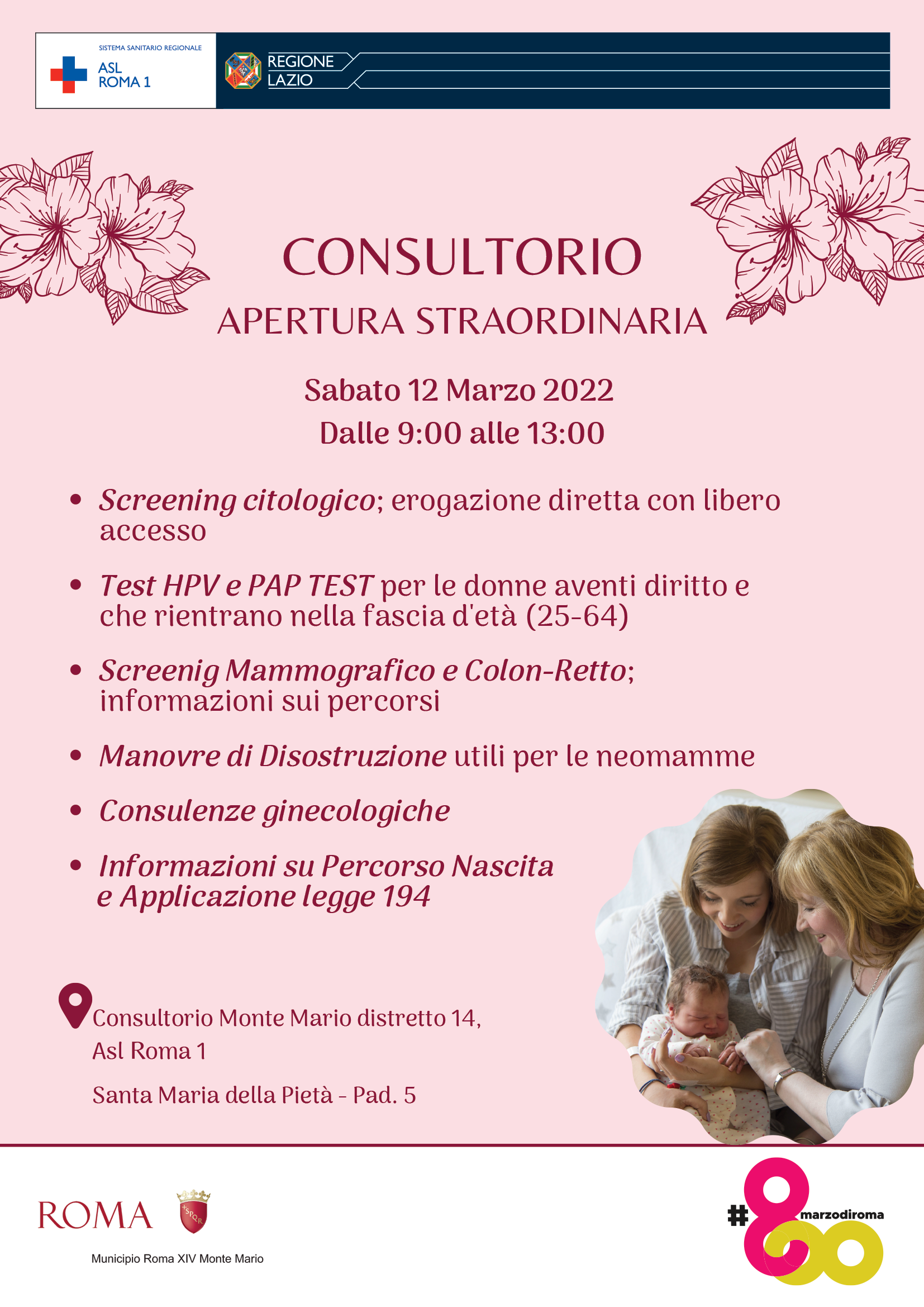 Weekend delle donne: apertura straordinaria Consultorio Monte Mario