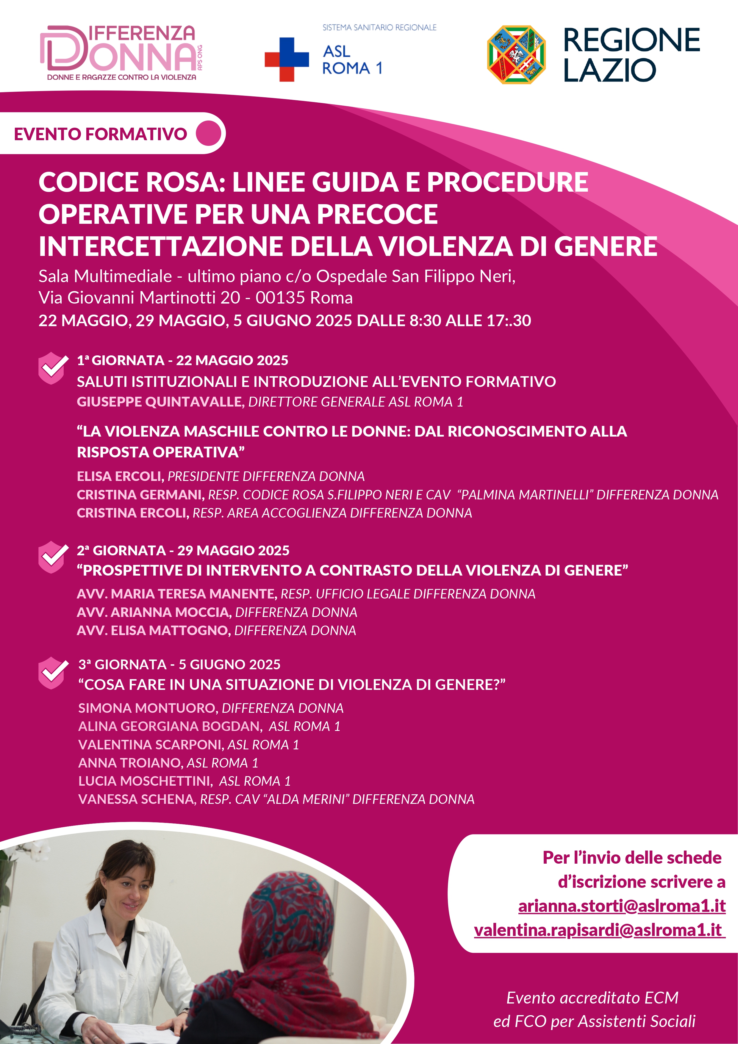 Evento Formativo ECM e FCO: “Codice Rosa: linee guida e procedure operative per una precoce intercettazione della violenza di genere”