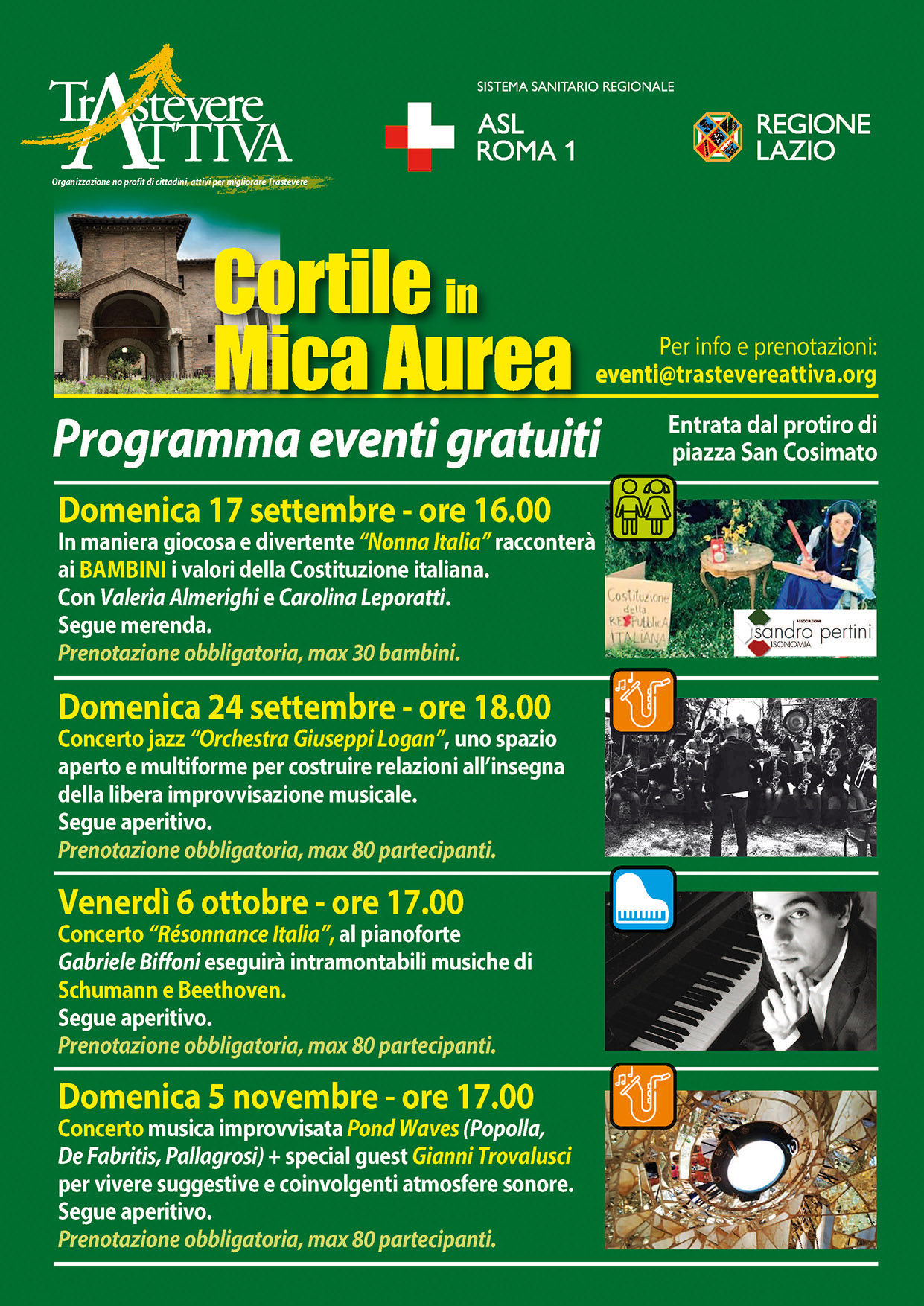 Trastevere: spettacoli e concerti gratuiti nel Cortile in Mica Aurea