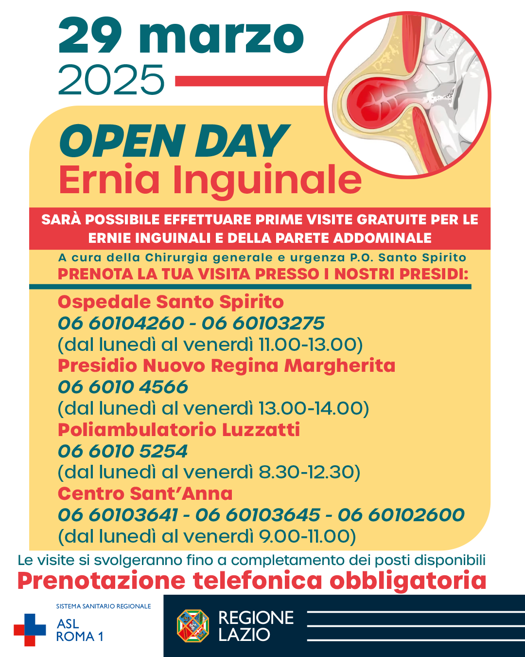 29 marzo Open Day ernia inguinale: ecco dove svolgere prime visite gratuite di ernie e parete addominale