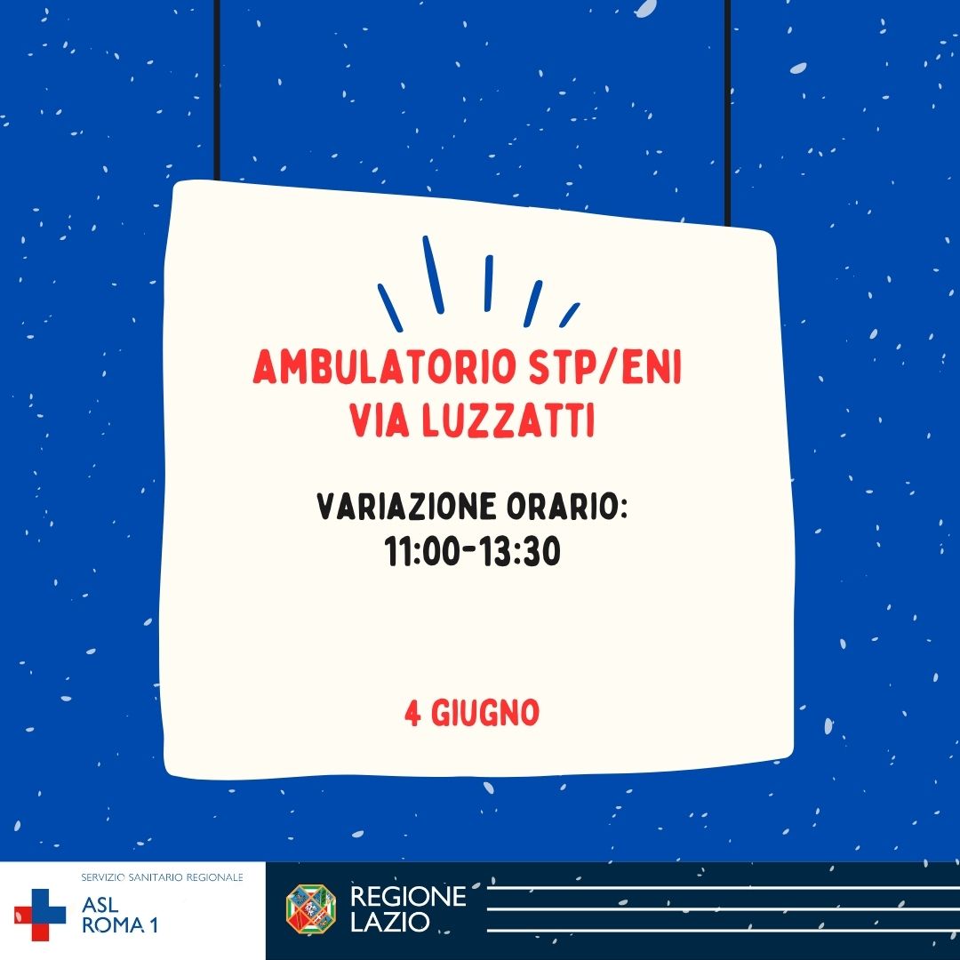 4 giugno: Variazione orari Ambulatorio Stp/Eni Via Luzzatti