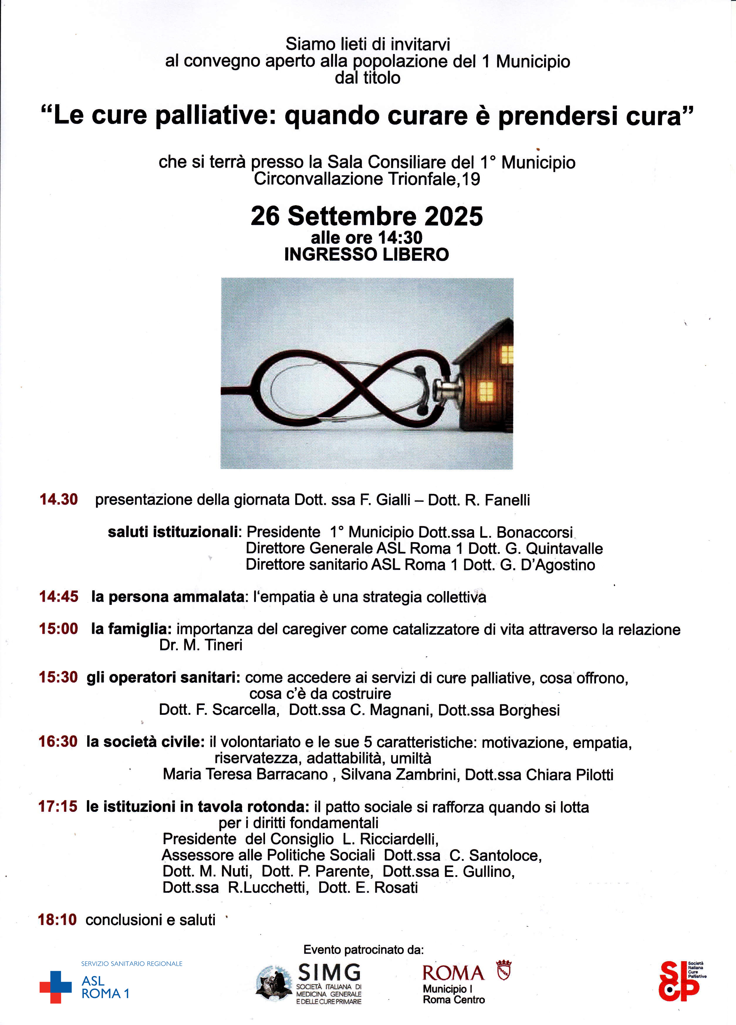 Il 26 settembre il convegno "Le cure palliative: quando curare è prendersi cura"