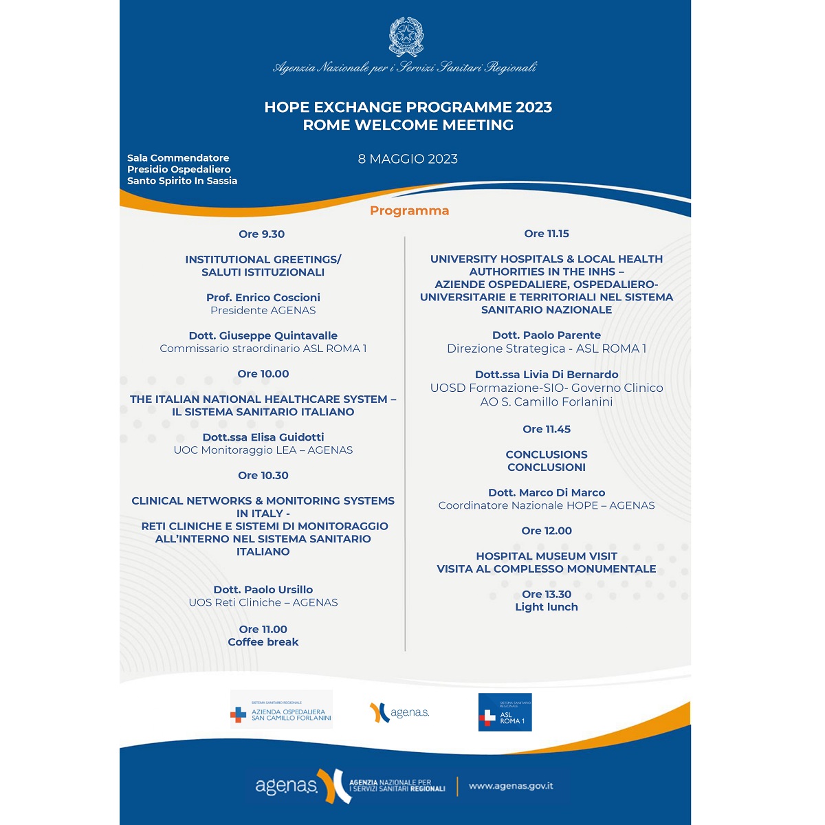 8 maggio Presentazione del programma HOPE (European Hospital and Healthcare Federation)