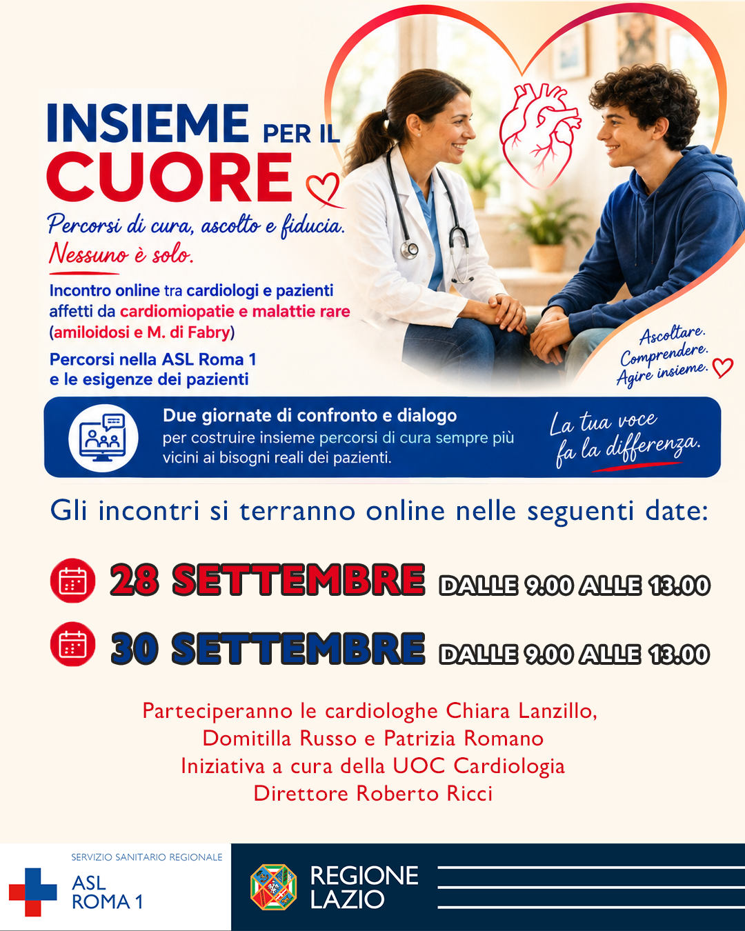 Il 28 e il 30 settembre incontri online fra cardiologi e pazienti affetti da cardiomiopatie e malattie rare