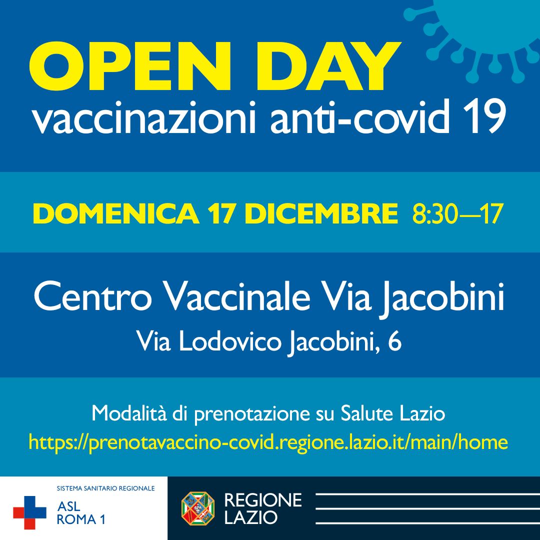 17 dicembre Open Day Vaccinazioni anti Covid-19 a via Jacobini