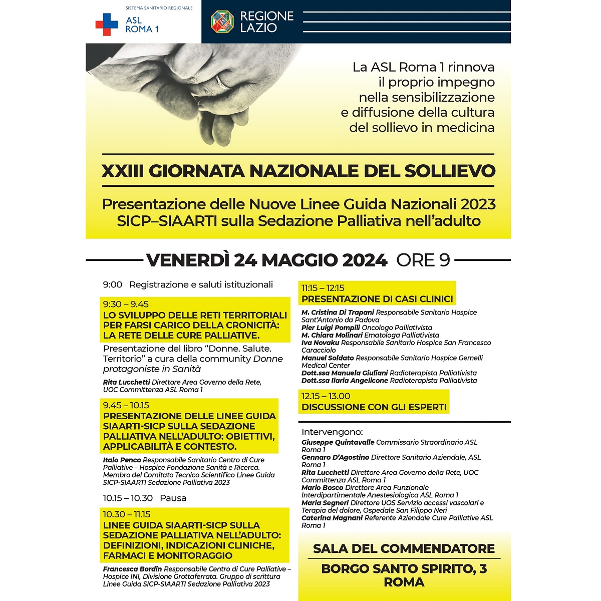 24 maggio Presentazione delle Nuove Linee Guida Nazionali 2023 SICP-SIAARTI sulla Sedazione Palliativa nell’adulto in occasione della Giornata Nazionale del Sollievo