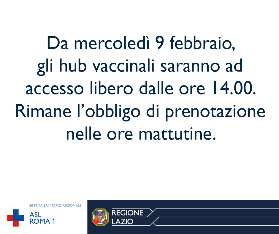Accesso libero nel pomeriggio ai centri vaccinali anti Covid-19, a partire dalle ore 14.00