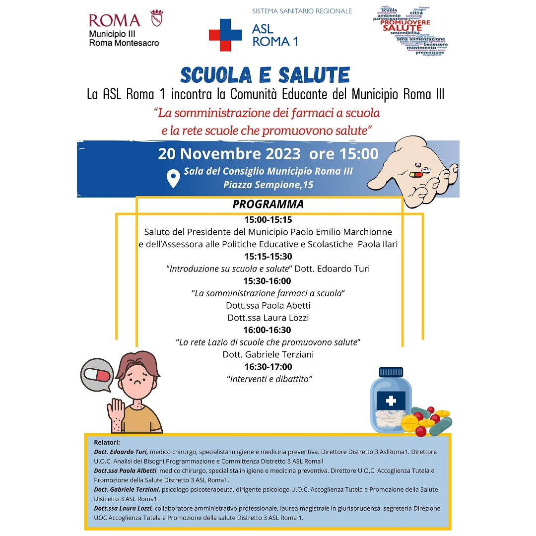 20 novembre Incontro "Scuola e salute" presso il Municipio Roma III