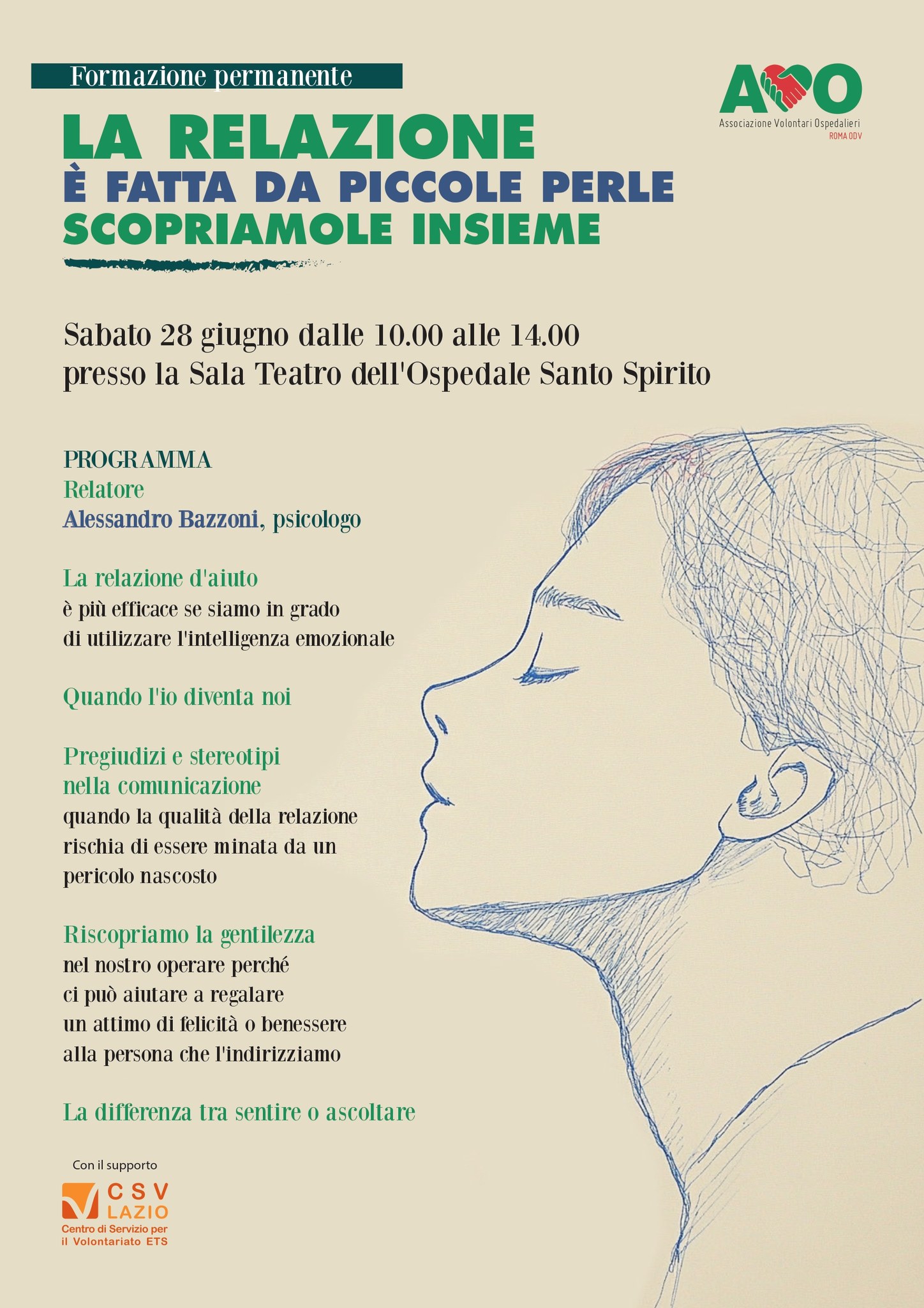 28 giugno evento "La relazione è fatta di piccole perle" alla Sala Teatro dell'Ospedale Santo Spirito