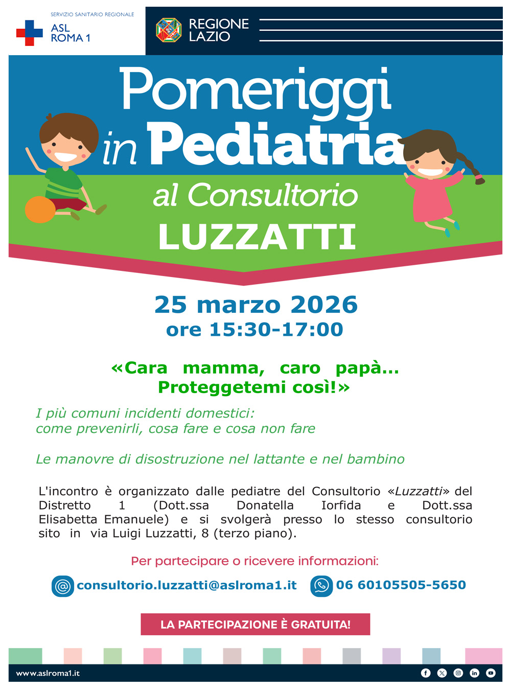Il 25 marzo torna "Pomeriggi in Pediatria" al Consultorio Luzzatti - corso di prevenzione incidenti domestici per neo-genitori