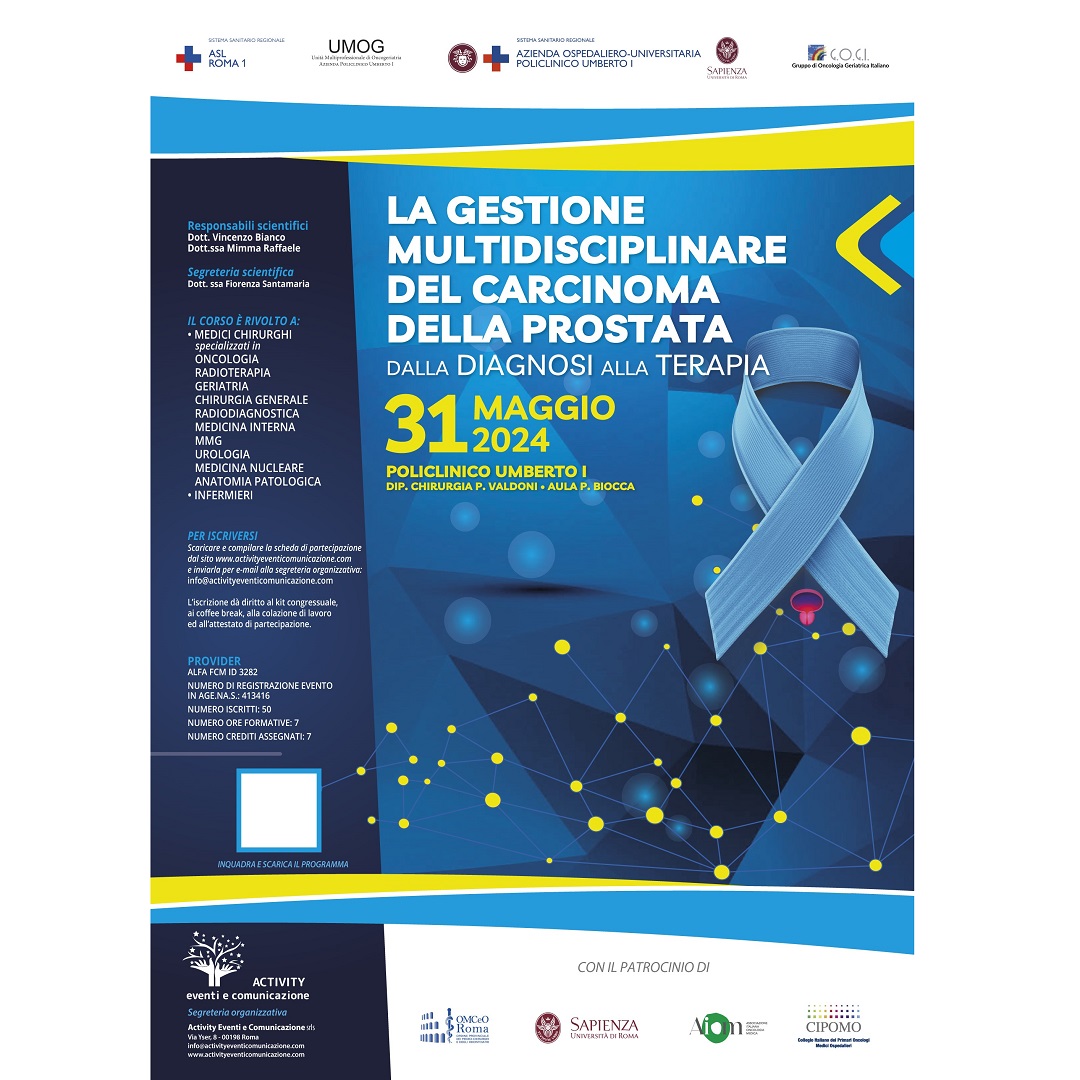31 maggio Evento ECM “La gestione multidisciplinare del carcinoma della prostata”