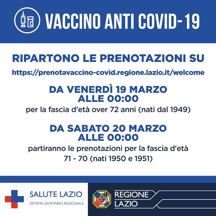 Riprendono le prenotazioni online per le fasce d'età 70, 71 e over 72 anni