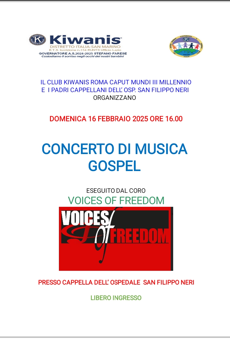 16 febbraio Concerto di musica gospel al San Filippo Neri