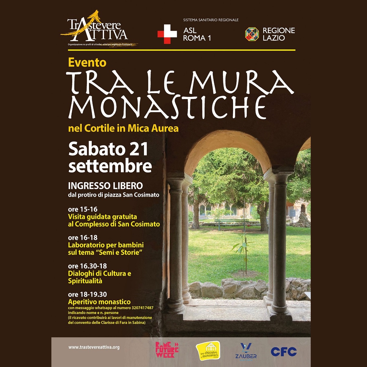 21 settembre “Tra le Mura Monastiche”. Cultura, Arte e Condivisione nel Cortile in Mica Aurea di San Cosimato