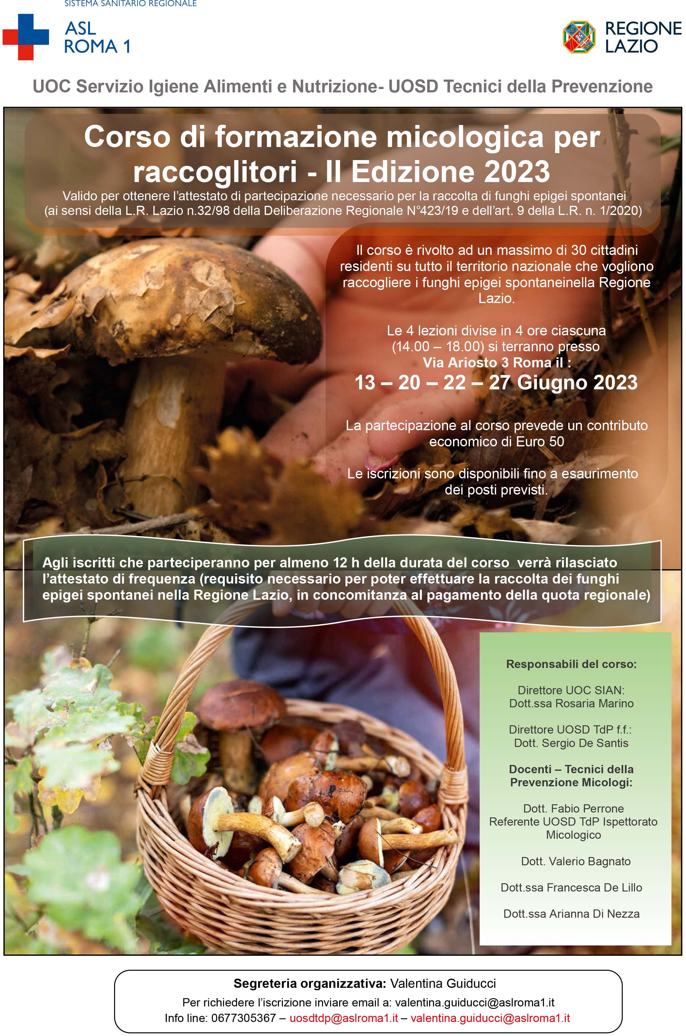 Corso di formazione Micologica per la raccolta di funghi spontanei nel Lazio - seconda edizione a giugno