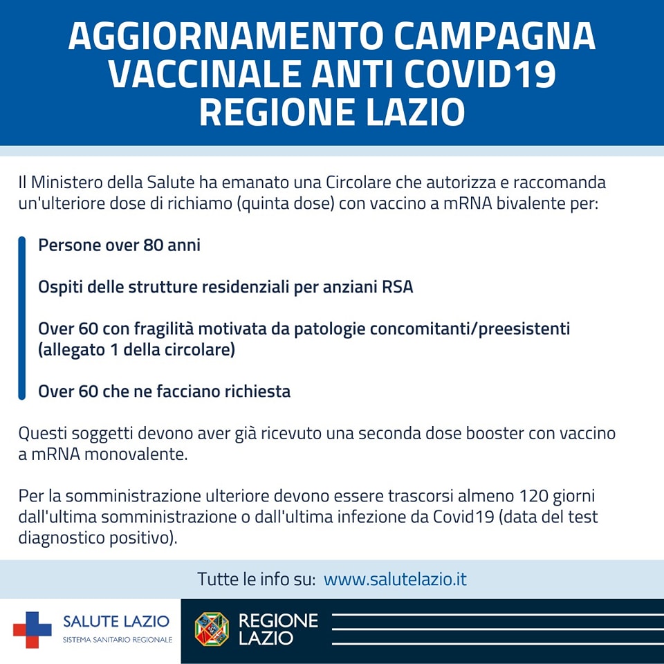 Vaccino anti Covid-19: ulteriore richiamo (5ᵃ dose) per over 80 e over 60 fragili