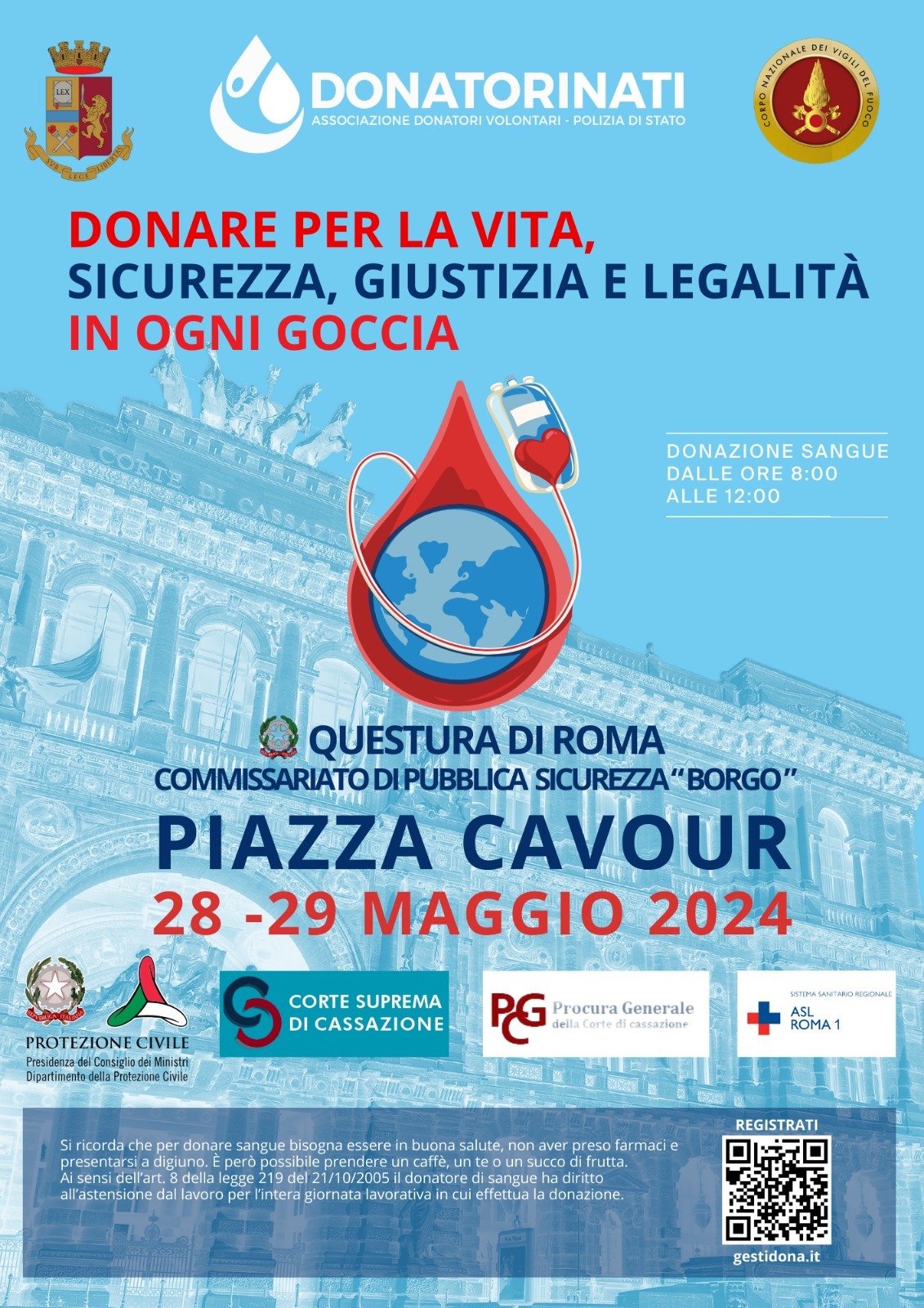 28 e 29 maggio Donazione sangue “Donare per la vita, sicurezza, giustizia e legalità in ogni goccia”