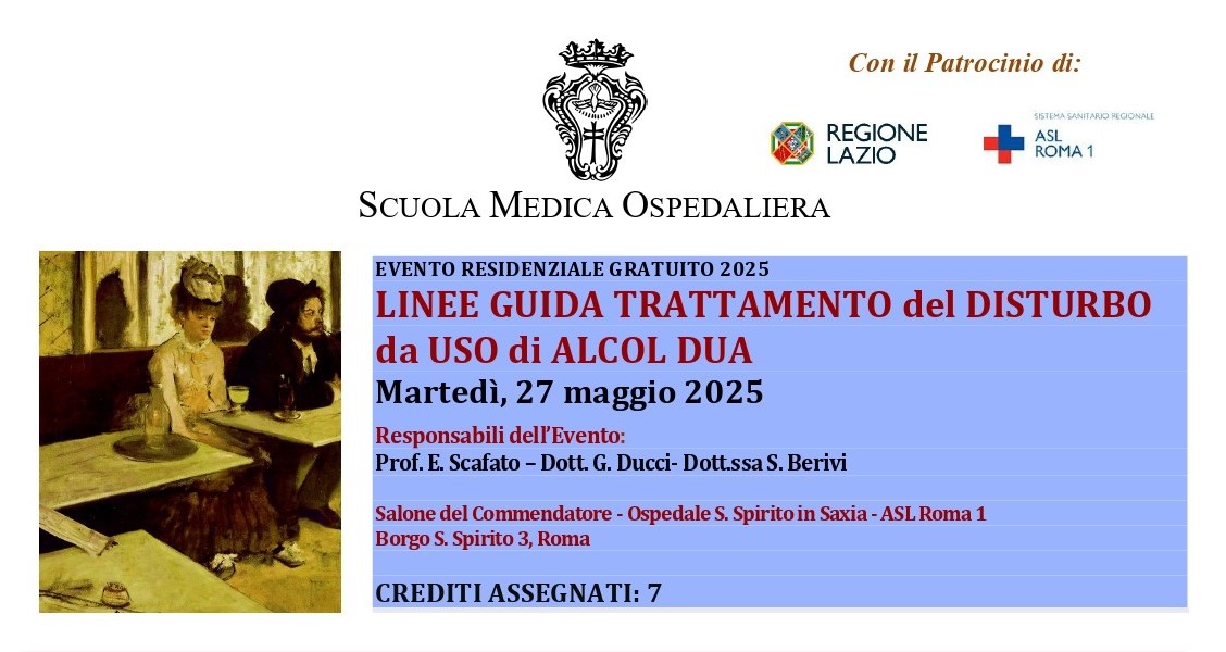 27 maggio Convegno nazionale “Linee guida trattamento del Disturbo da Uso di Alcol”