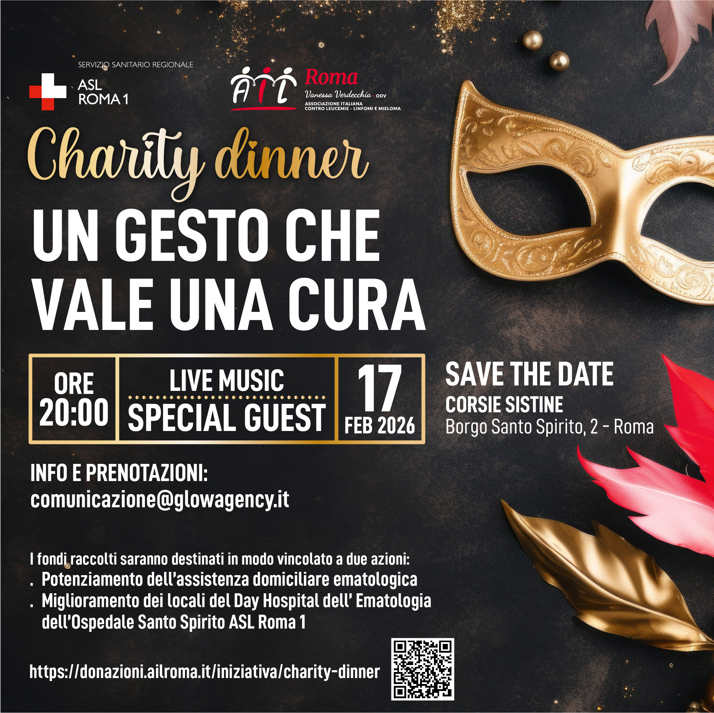 Il 17 febbraio cena di beneficenza con AIL Roma per la lotta lotta contro leucemie, linfomi e mielomi