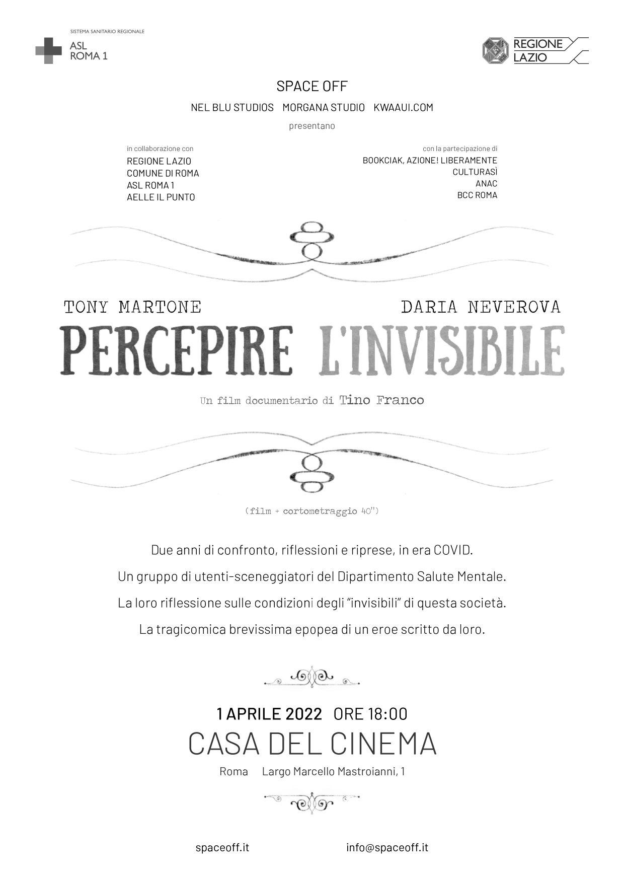 1 aprile Documentario “Percepire l’invisibile” in anteprima alla Casa del Cinema