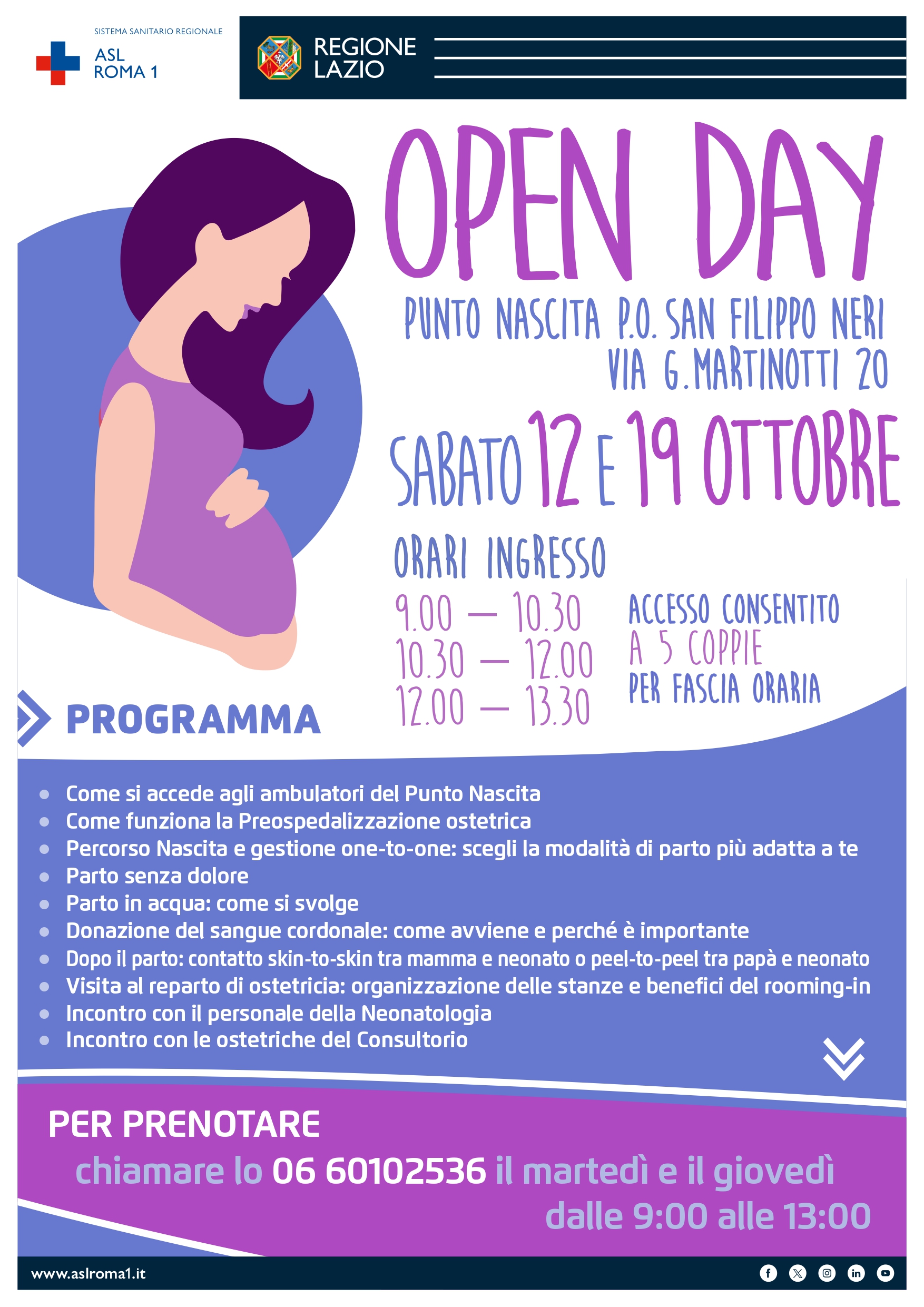 12 e 19 ottobre Open Day Punto Nascita al P.O. San Filippo Neri