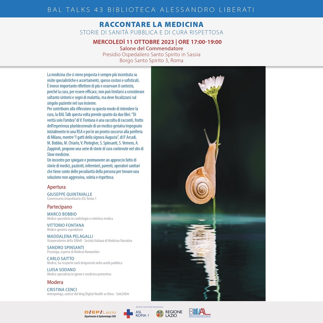 11 ottobre BAL Talk “Raccontare la medicina - Storie di sanità pubblica e di cura rispettosa”