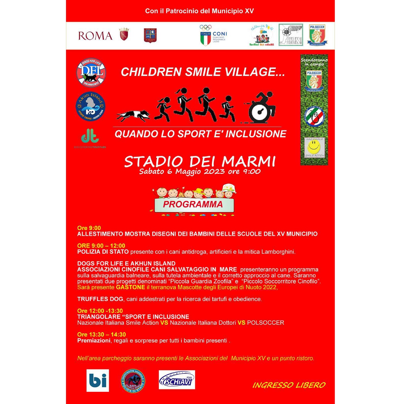 6 maggio “Children Smile Village… quando lo sport è inclusione” allo Stadio dei Marmi